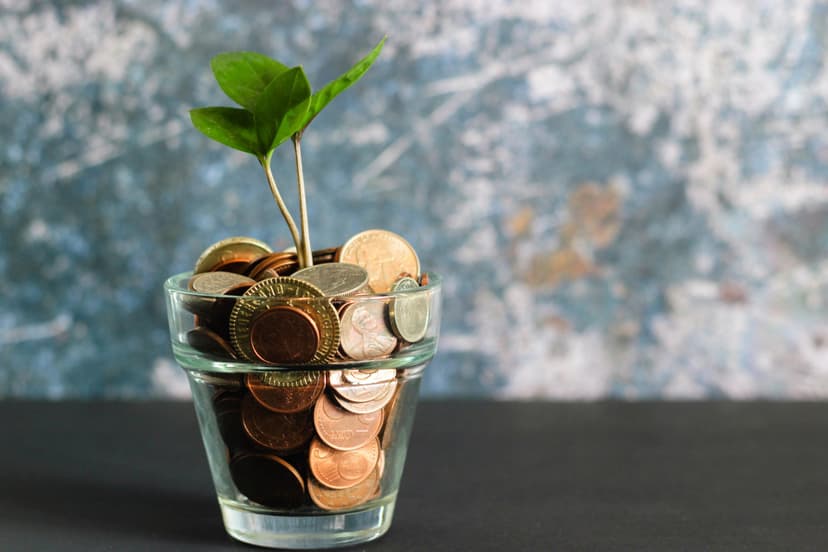 coins in a jar with a plant