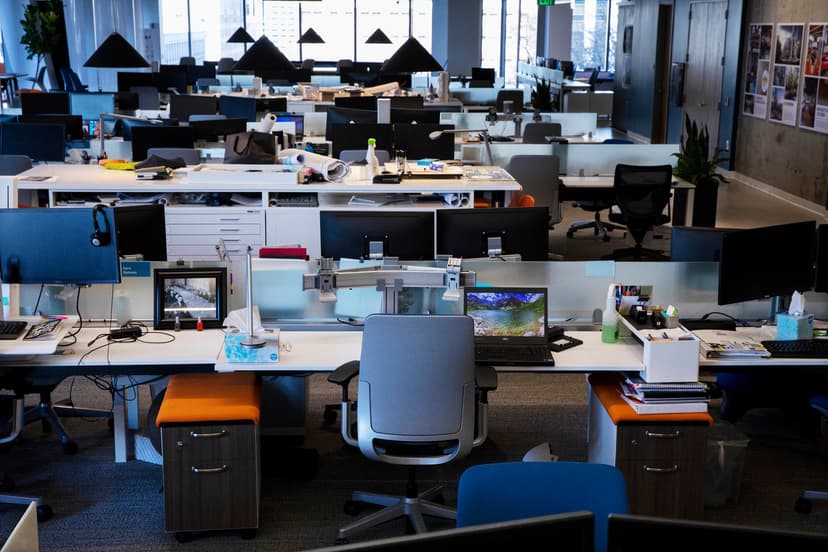 various desks in an office