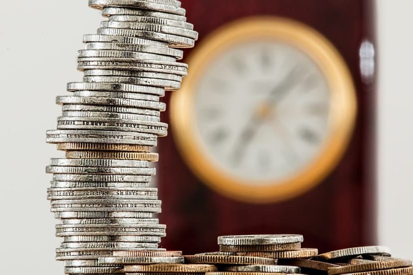 a clock and coins