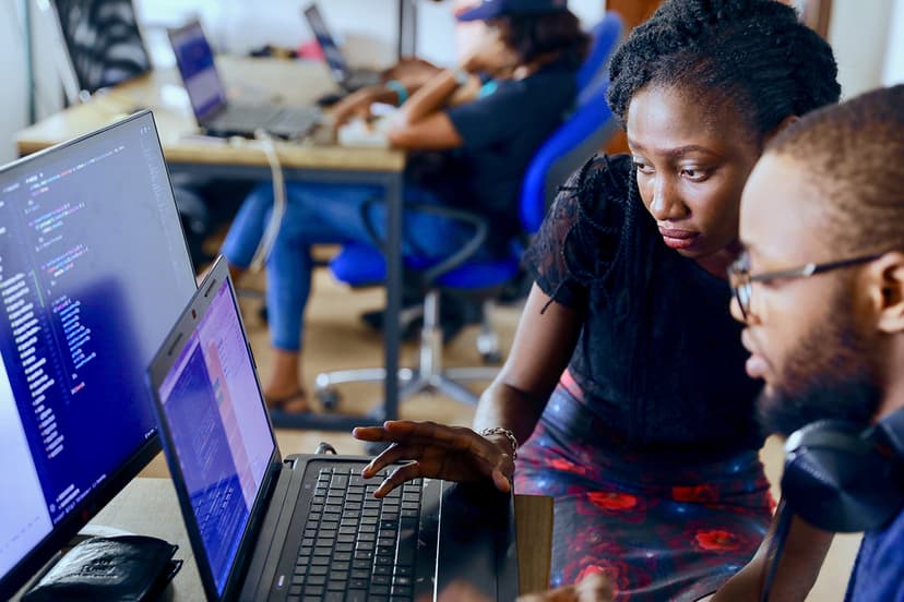 2 people at a computer