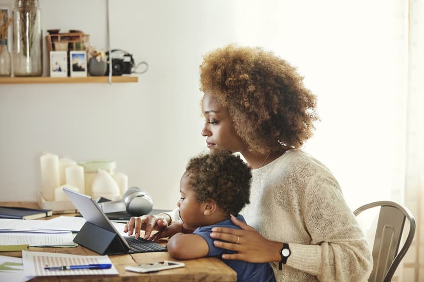 Woman and child at kitchen table