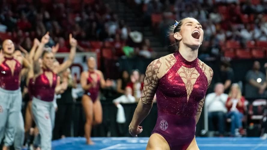 Featured image for Oklahoma Women’s Gymnastics Defeats Florida in Thrilling 2025 Matchup