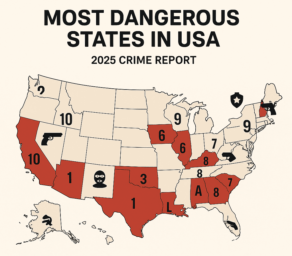 Featured image for Top 10 Most Dangerous States in USA in 2025 | High Crime &#038; Violence
